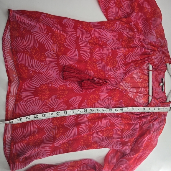 Karina Grimaldi Blouse Silk Chiffon Pink Orange Boho Long Sleeve small - Picture 9 of 9